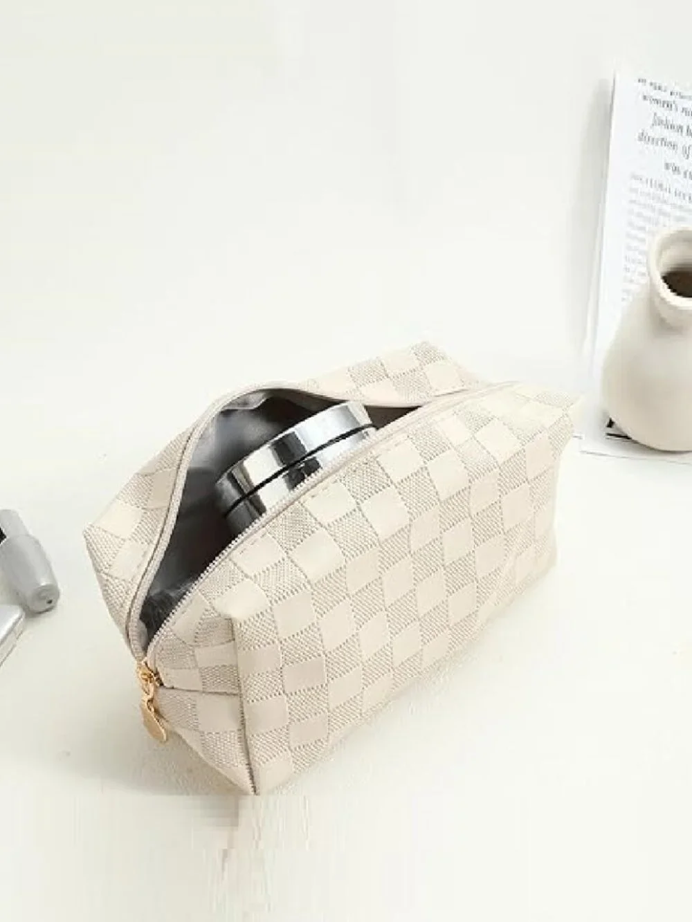 Checkered Zenana Cosmetic Makeup Pouch Zippered Bag